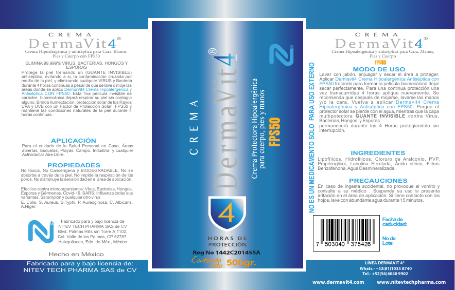 DERMAVIT4® Crema FPS50 etiqueta