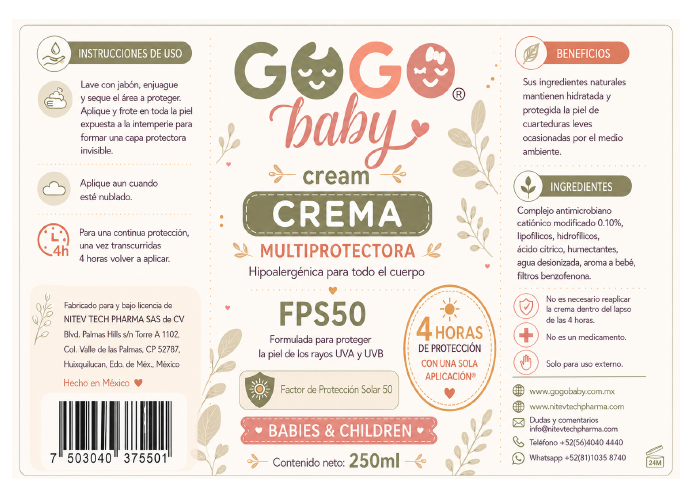GOGO baby® Crema FPS50 etiqueta 250 ml
