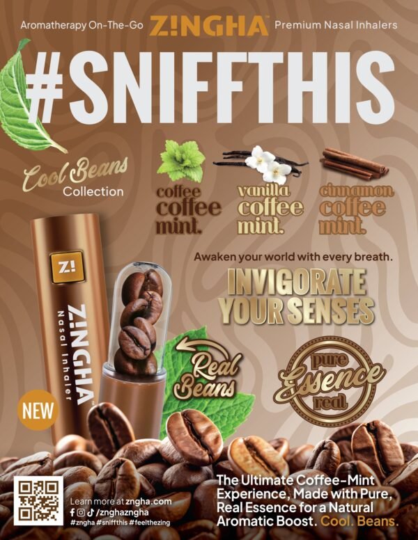 Z!NGHA Coffee Beans Mint Series: Inhalador Nasal Natural 2g - ¡Energía y Frescura al Instante!